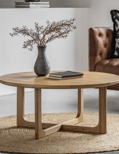 Albie Minimalist Round Coffee Table - Natural