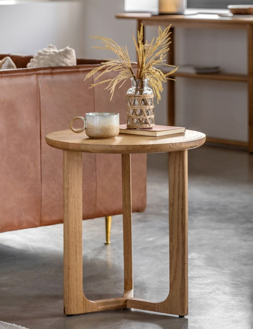 Albie Minimalist Round Side Table - Natural