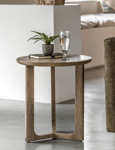 Albie Minimalist Round Side Table - Smoked