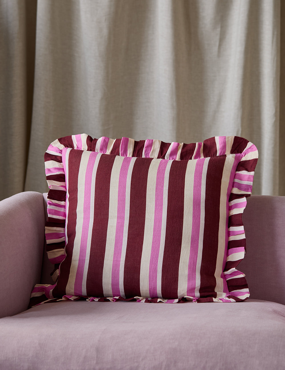 Amuse La Bouche Large Striped Burgundy & Cerise Cushion