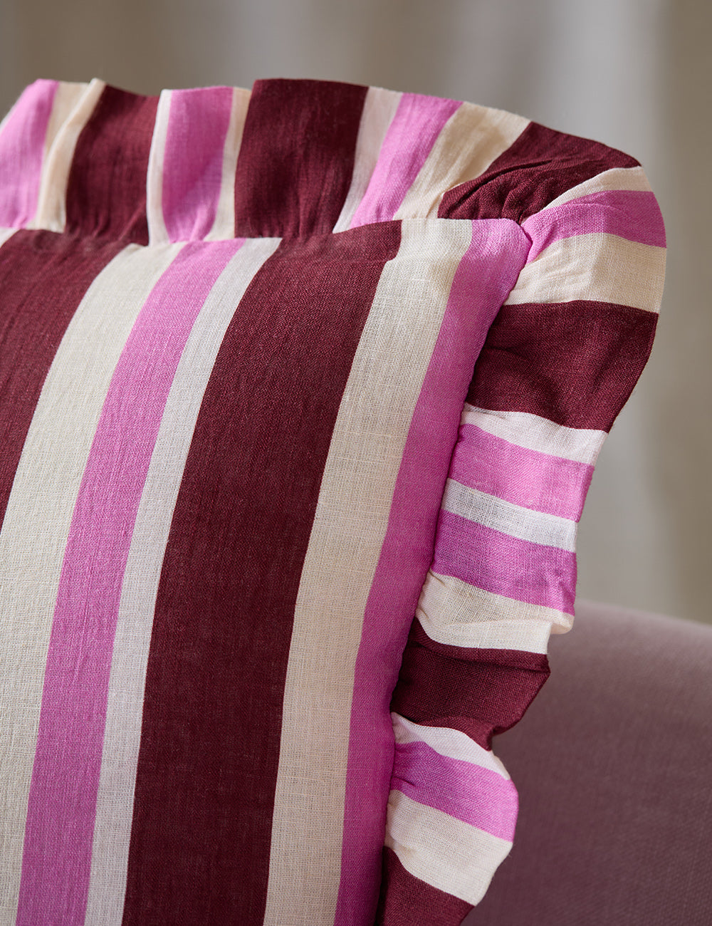 Amuse La Bouche Large Striped Burgundy & Cerise Cushion