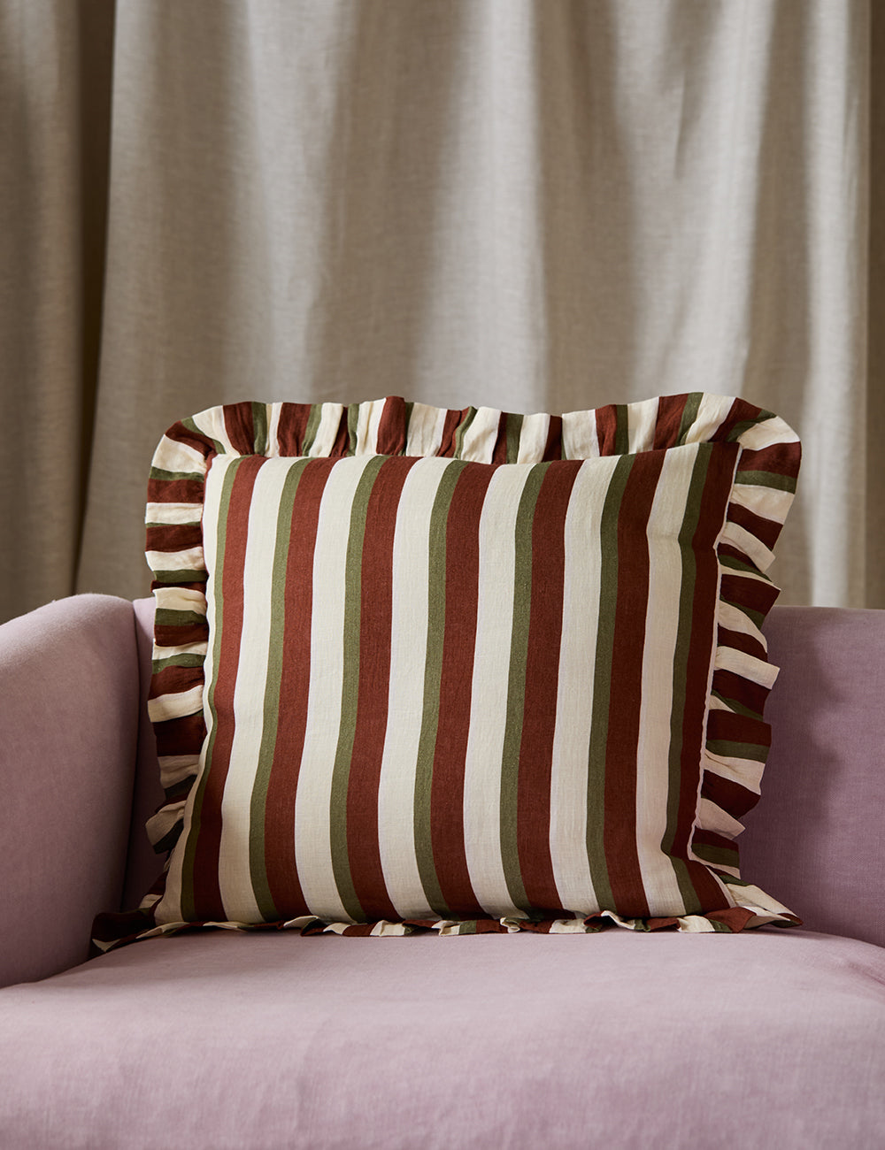 Amuse La Bouche Large Striped Cinnamon & Olive Cushion