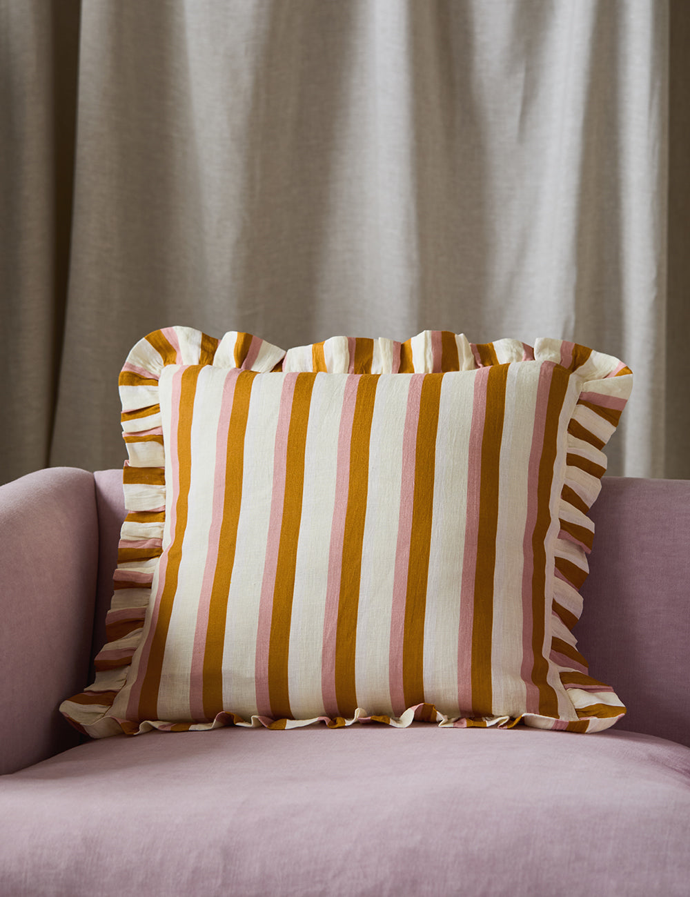 Amuse La Bouche Large Striped Ochre Blush Cushion Rose and Grey