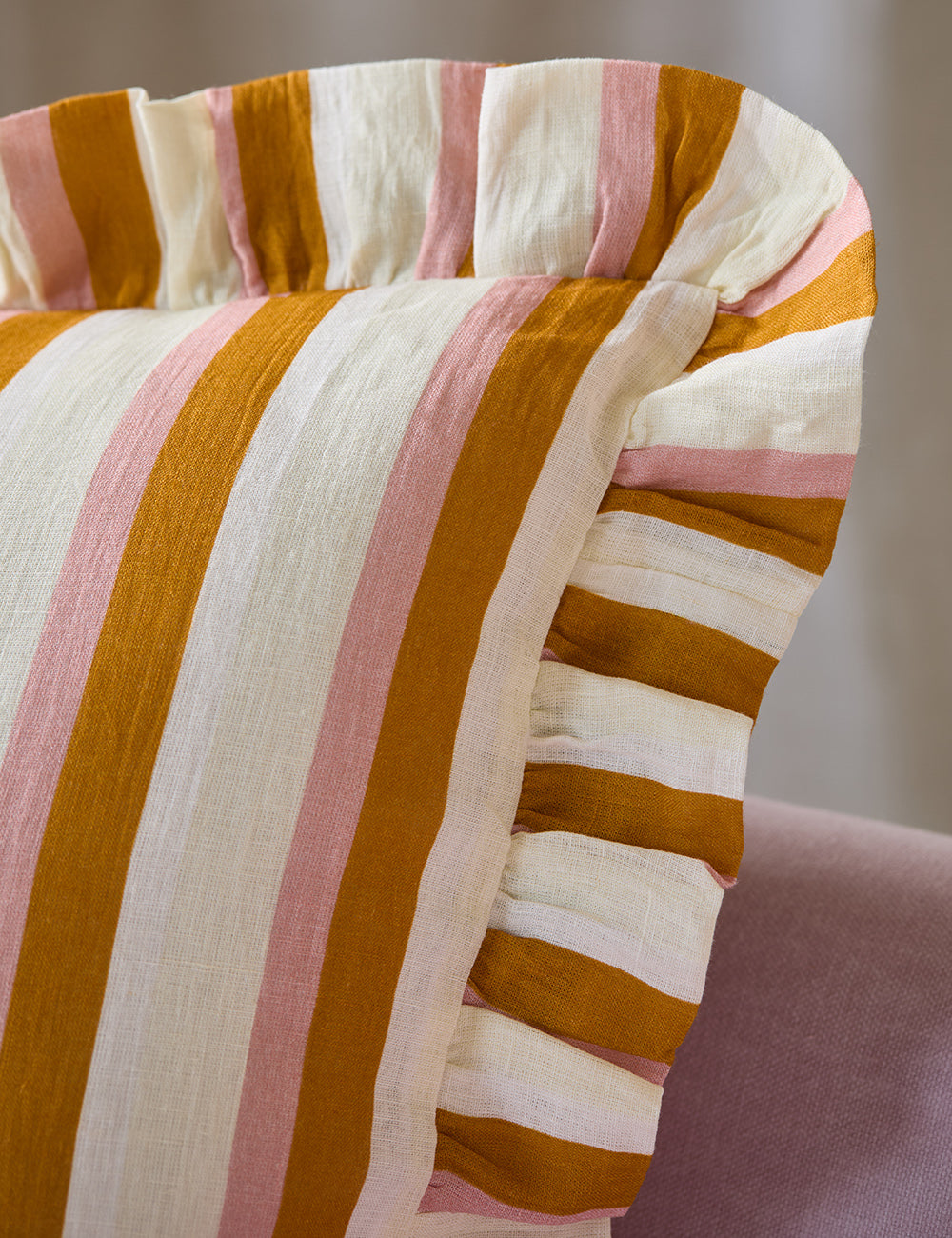 Amuse La Bouche Large Striped Ochre & Blush Cushion