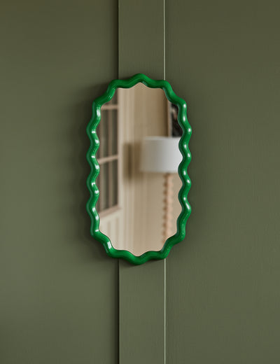 Medium Oval Green Wavy Mirror
