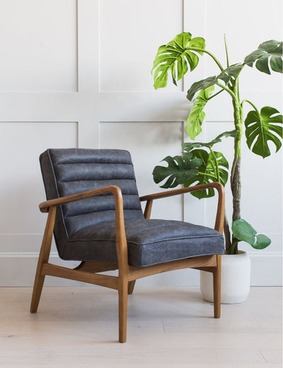 Mid-Century Leather Armchair - Black