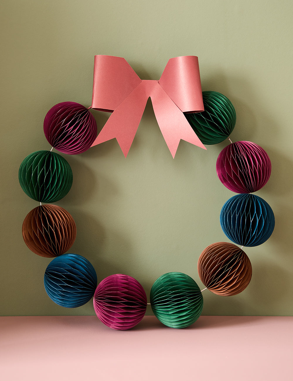 Opulent Colours Paper Origami Balls Wreath With Bow