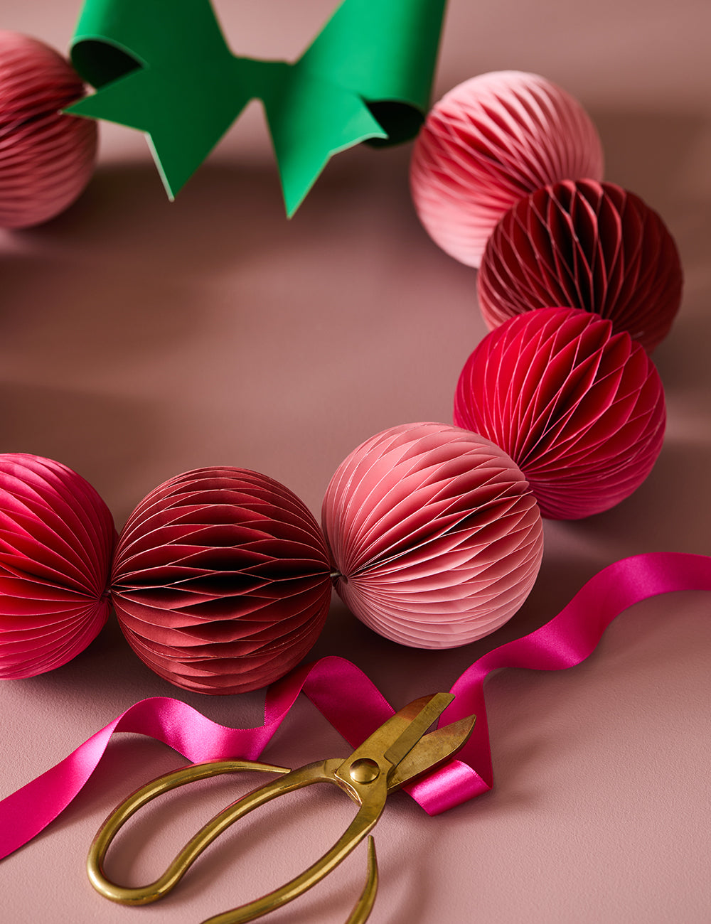 Pink Tones Paper Origami Balls Wreath