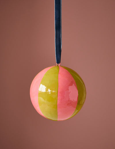 Pink & Olive Vertical Stripe Bauble