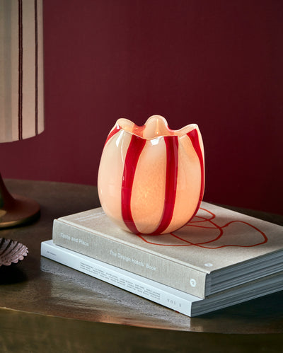 Red Stripey Glass Candle Holder