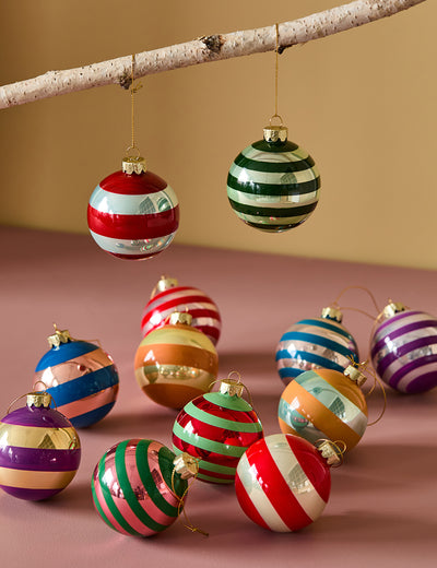 Set of 12 Stripey Baubles