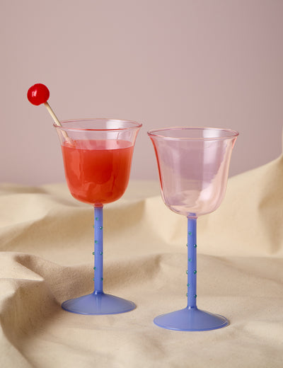 Set of 2 Dotty Blue Wine Glasses