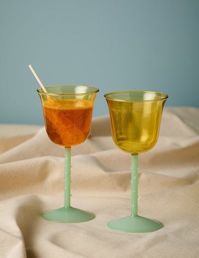 Set of 2 Dotty Yellow Wine Glasses