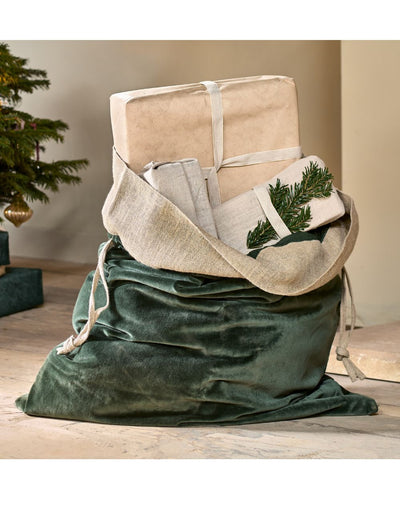 Velvet Christmas Sack - Forest Green