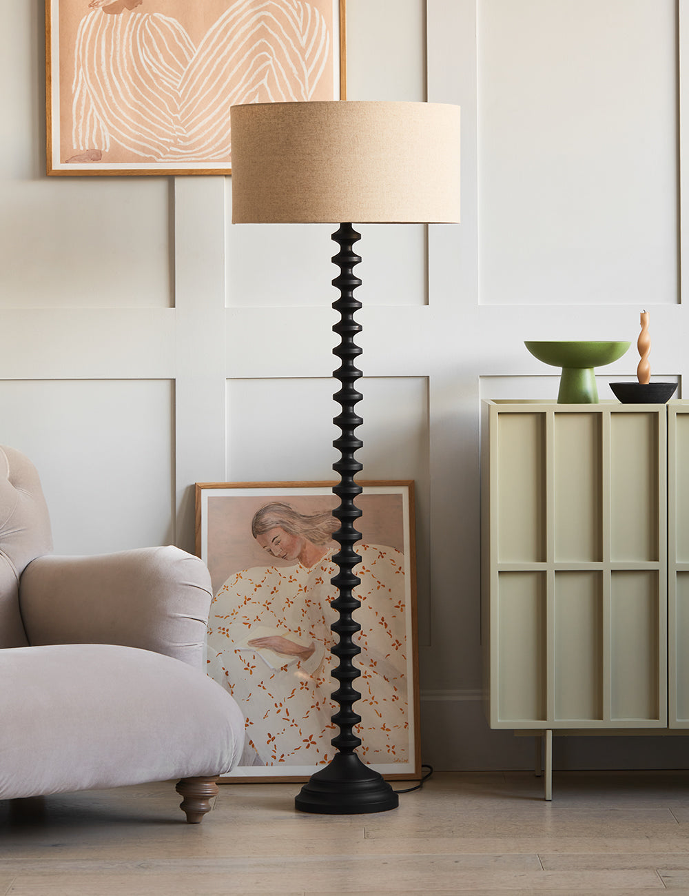 Black Bobbin Base Floor Lamp 1