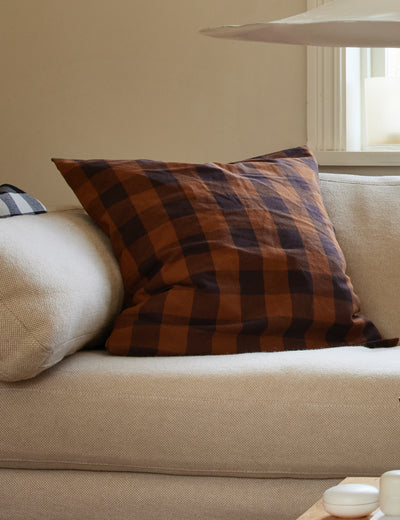 Brown Checked Cushion Cover